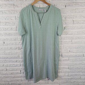 Isaac Mizrahi Live 1X Green Stripe Short Sleeve Pockets Swim Coverup STR62E